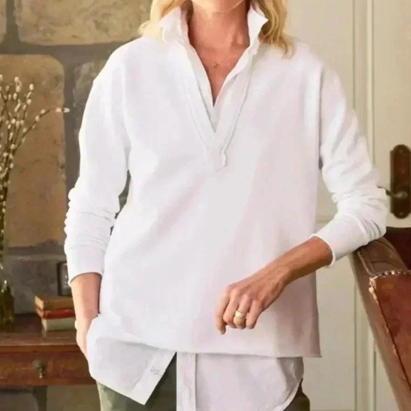 Frank & Eileen Patrick Popover Henley Pullover Fleece White Top Sweatshirt $238 - Picture 1 of 7